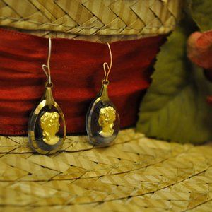 Gold Glass Cameo Earrings